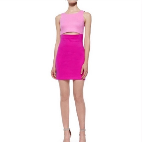 Amanda Uprichard Colorblock Peek-A-Boo Scuba Dress Two-Tone Blue - Picture 2 of 5